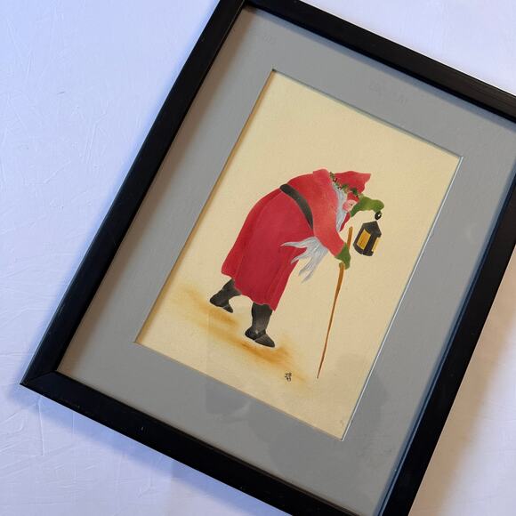 Vintage 1993 Father Christmas St. Nicholas Framed Painting - Picture 1 of 9